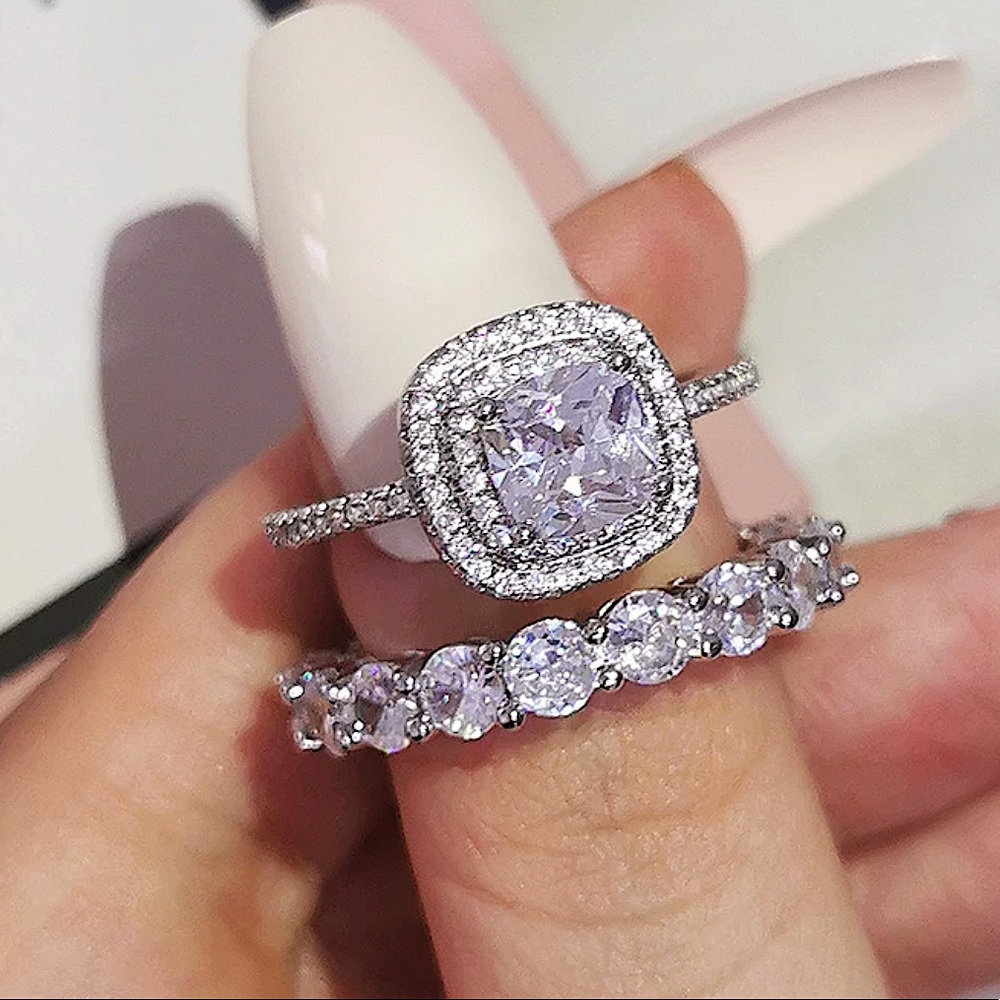 đź’™Luxury Sterling Silver Double Ring - Picture 1 of 2